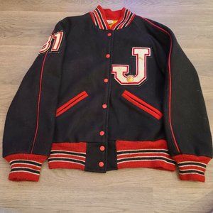 VTG Kaye Bros Varsity Letterman High School College J Jacket Black Red